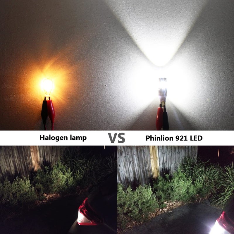 PHINLION 921 LED Bulb Reverse Light, 500% Brighter Error Free High Power Non-polarity T15 922 W16W 912 921 LED Backup Light Replacement Lamp, 6000K Xenon White, Pack of 2 - Image 5